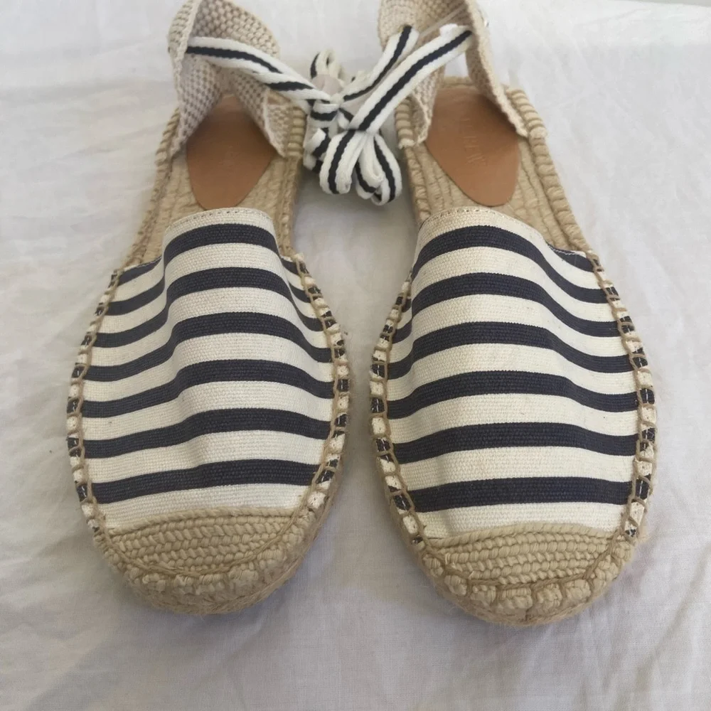 J. CREW Striped Lace Up D'Orsay Espadrille Sandals Size 9.5